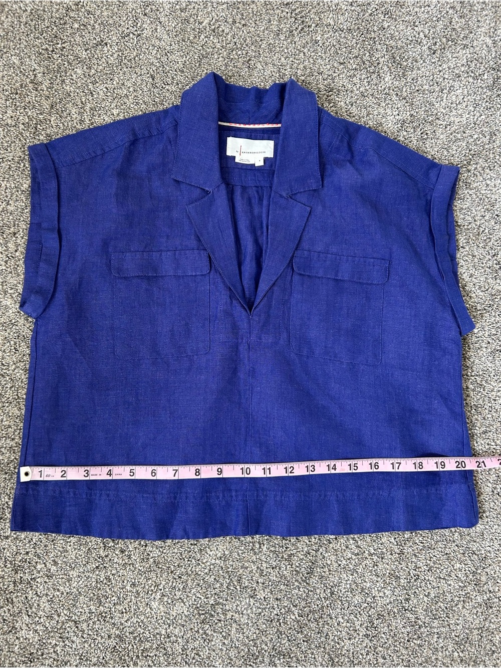 Anthropologie Linen Blend Boxy Crop Collared Shirt - Picture 8 of 10